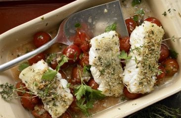 Pollack with an almond-herb crust