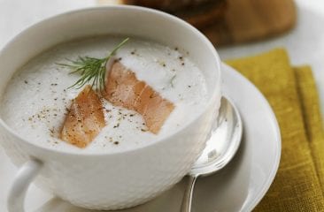Frothy potato soup with smoked salmon Frothy potato soup with smoked salmon