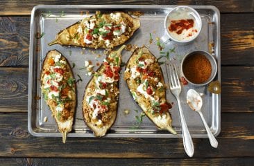Baked aubergines with couscous