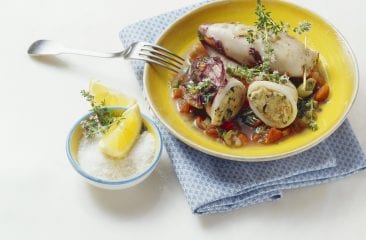 Stuffed squid in vegetable sauce