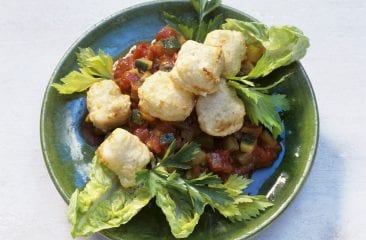 Fried feta with tomato sauce