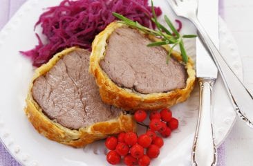 Wellington-style fillet with red cabbage salad