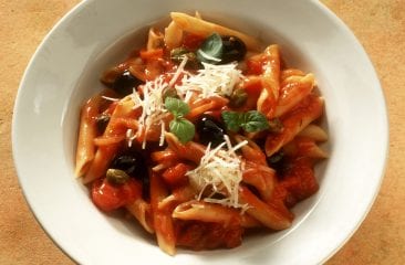 Pasta with tomatoes, capers and olives Pasta with tomatoes, capers and olives