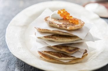 Mini pancakes with caviar