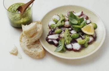 Octopus with bean and basil puree