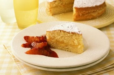 Lemon cake with lemon quark and blood oranges