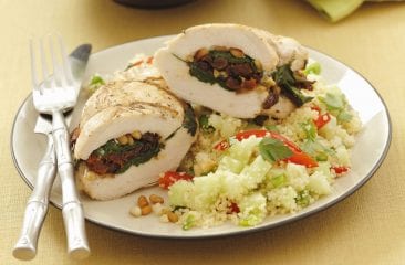 Chicken with tomato and spinach filling and couscous salad Chicken with tomato and spinach filling and couscous salad