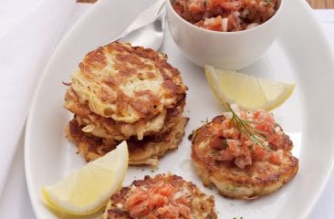 Celery apple fritters with salmon tartare