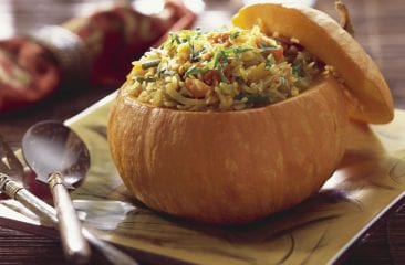 Pumpkin stuffed with rice and vegetables