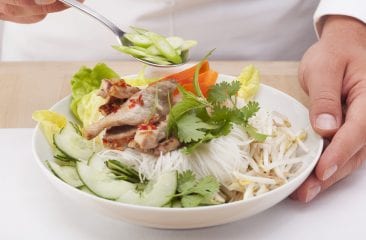 Vietnamese rice noodle salad with sprouts