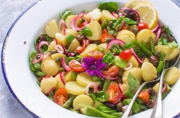 Potato salad à la Pantelleria with broad beans and green beans
