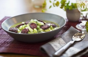 Cucumber soup with smoked sausage