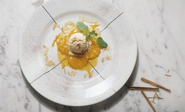 Almond brittle ice cream with caramelised oranges Almond brittle ice cream with caramelised oranges
