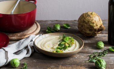 Celery cream soup with Brussels sprouts