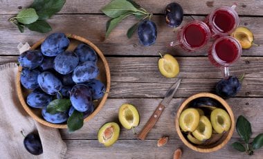 Damsons, plums and plum juice