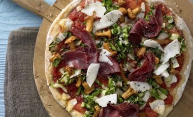 Chard and chanterelle pizza