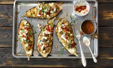 Baked aubergines with couscous