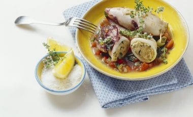 Stuffed squid in vegetable sauce