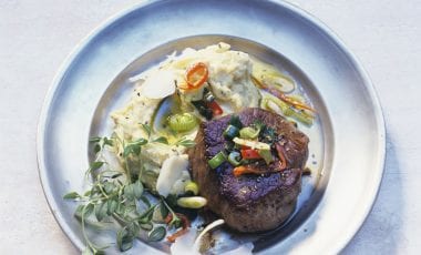 Beef fillet with polenta and vegetables