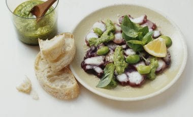 Octopus with bean and basil puree