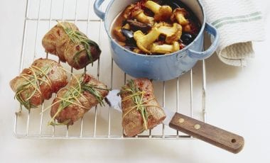 Lamb with mushroom and olive vegetables