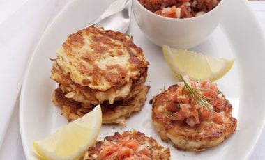 Celery apple fritters with salmon tartare
