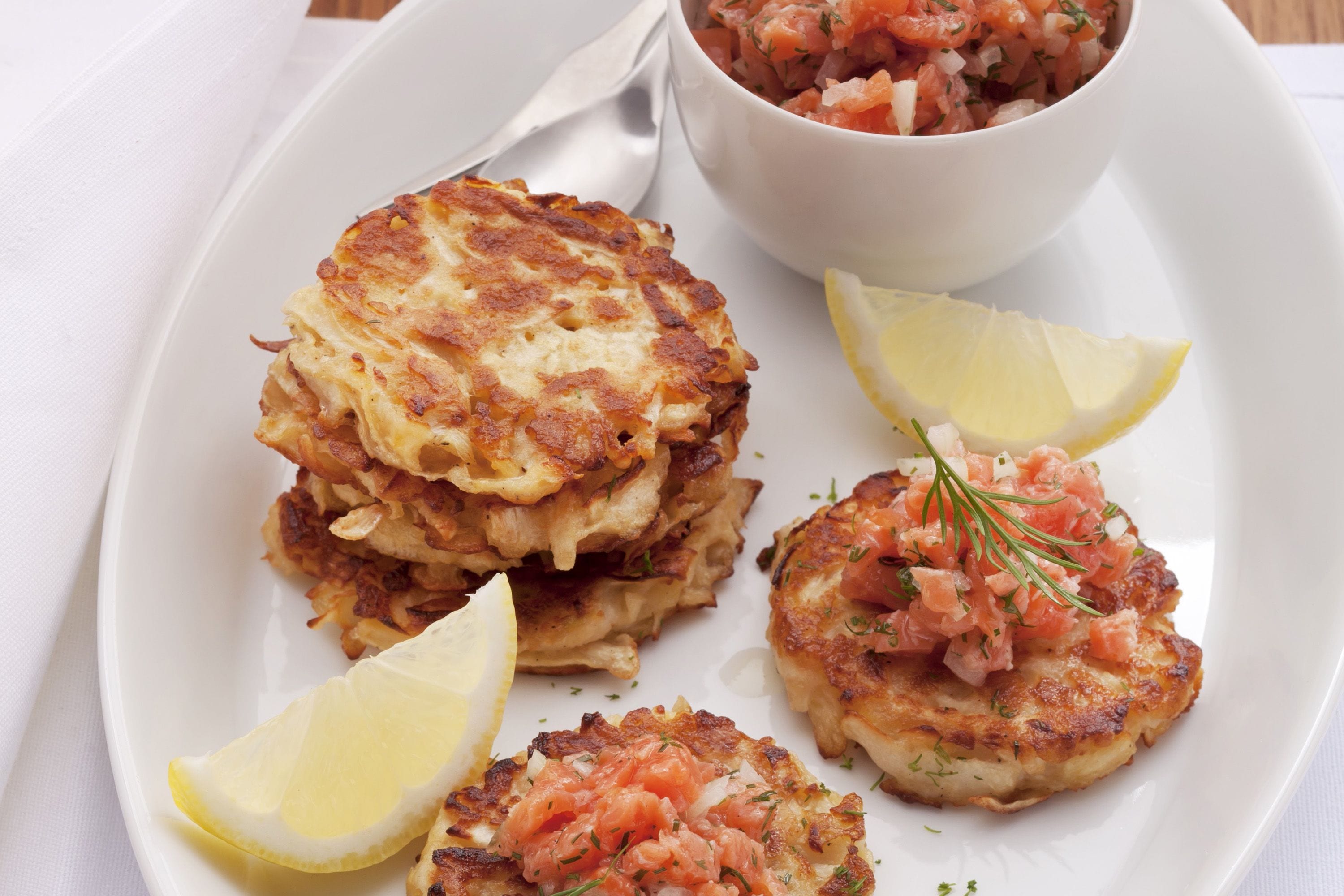 Celery apple fritters with salmon tartare FreshMAG