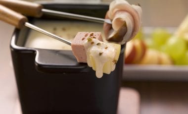 Cheese fondue with meat loaf