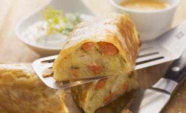 Hearty strudel with sauerkraut and sausages