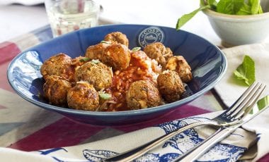 Lamb meatballs with feta cheese and tomato sauce