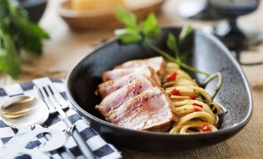 Marinated tuna with spaghetti