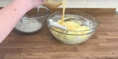 Add the eggs and most of the flour