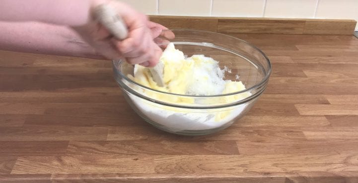 Cream butter and sugar together