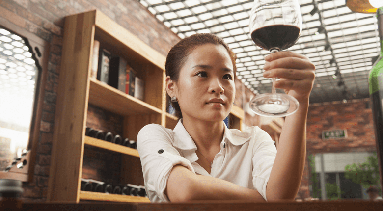 Chinese lady with red wine