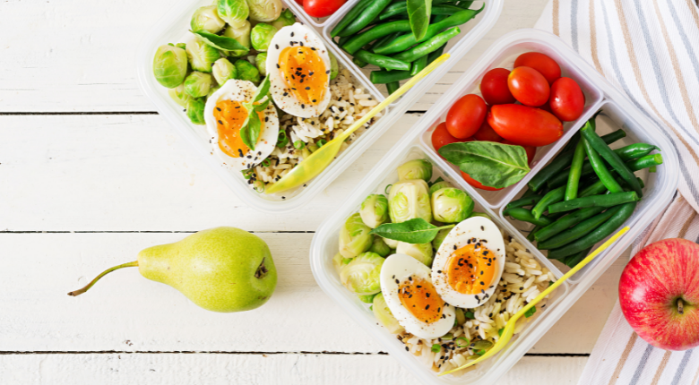 meal prep containers with healthy food