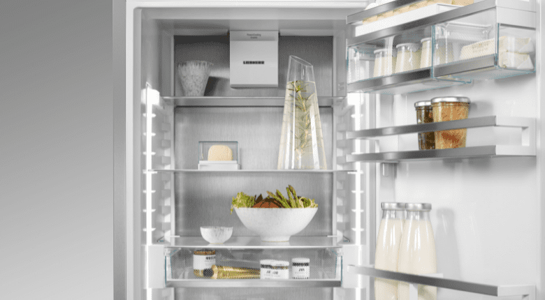 Inside of Liebherr fridge with a LightTower which illuminates the contents with gentle LED lighting