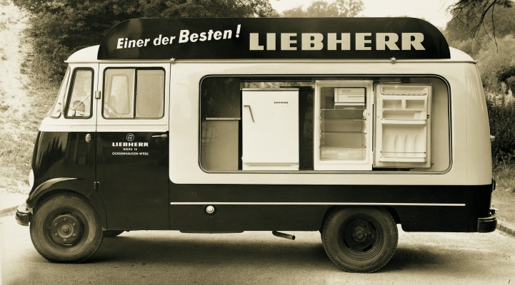 Liebherr-Bus, Liebherr, Bus, Vertrieb, Geschichte, Deutschland, Kühlschrank, Mercedes Benz L319, Kleintransporter, Modell, Marketing, Historie, Fahrendes Schaufenster