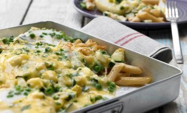 Gratinierte Kohlrabi-Erbsen-Pasta Gratinierte Kohlrabi-Erbsen-Pasta