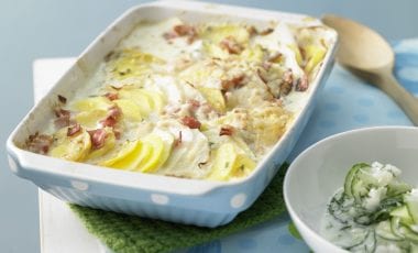 Gegratineerde aardappel-koolrabi mix